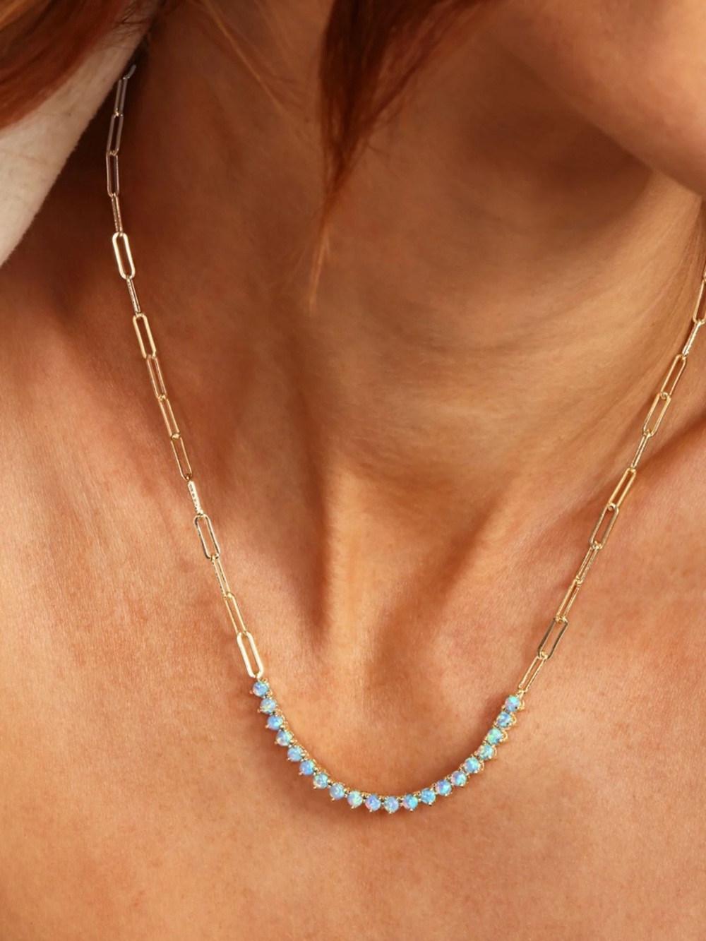 Melinda Maria Gold Paperclip Chain Necklace with Simulated Opal Stones - Picture 4 of 9